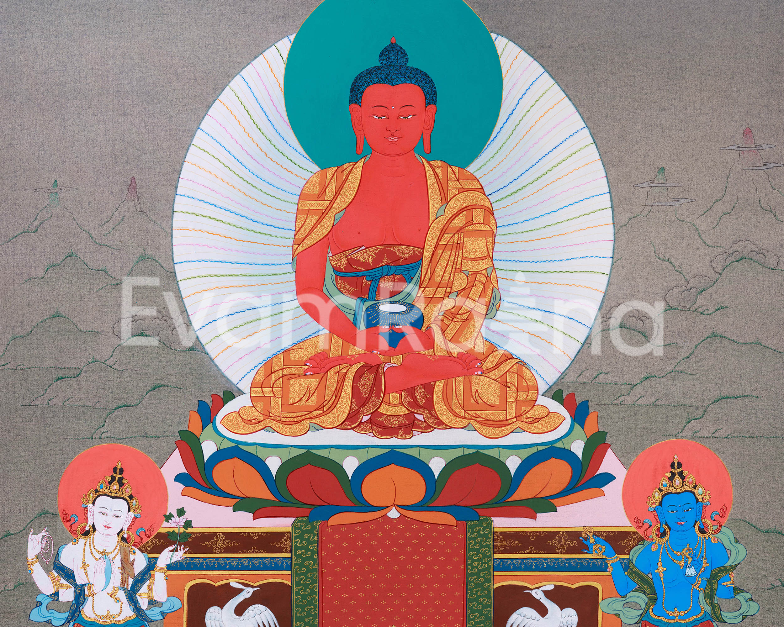High-Quality Amitabha Buddha Giclee Canvas | Red Buddha Traditional Print | Wall Decors