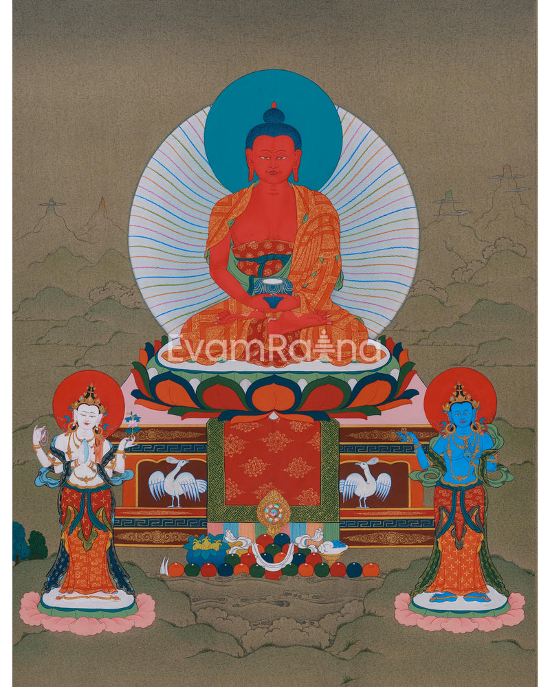 Buddha of Infinite Light, Amitabha Thangka - Chenresig and Vajrasattva Bodhisattvas