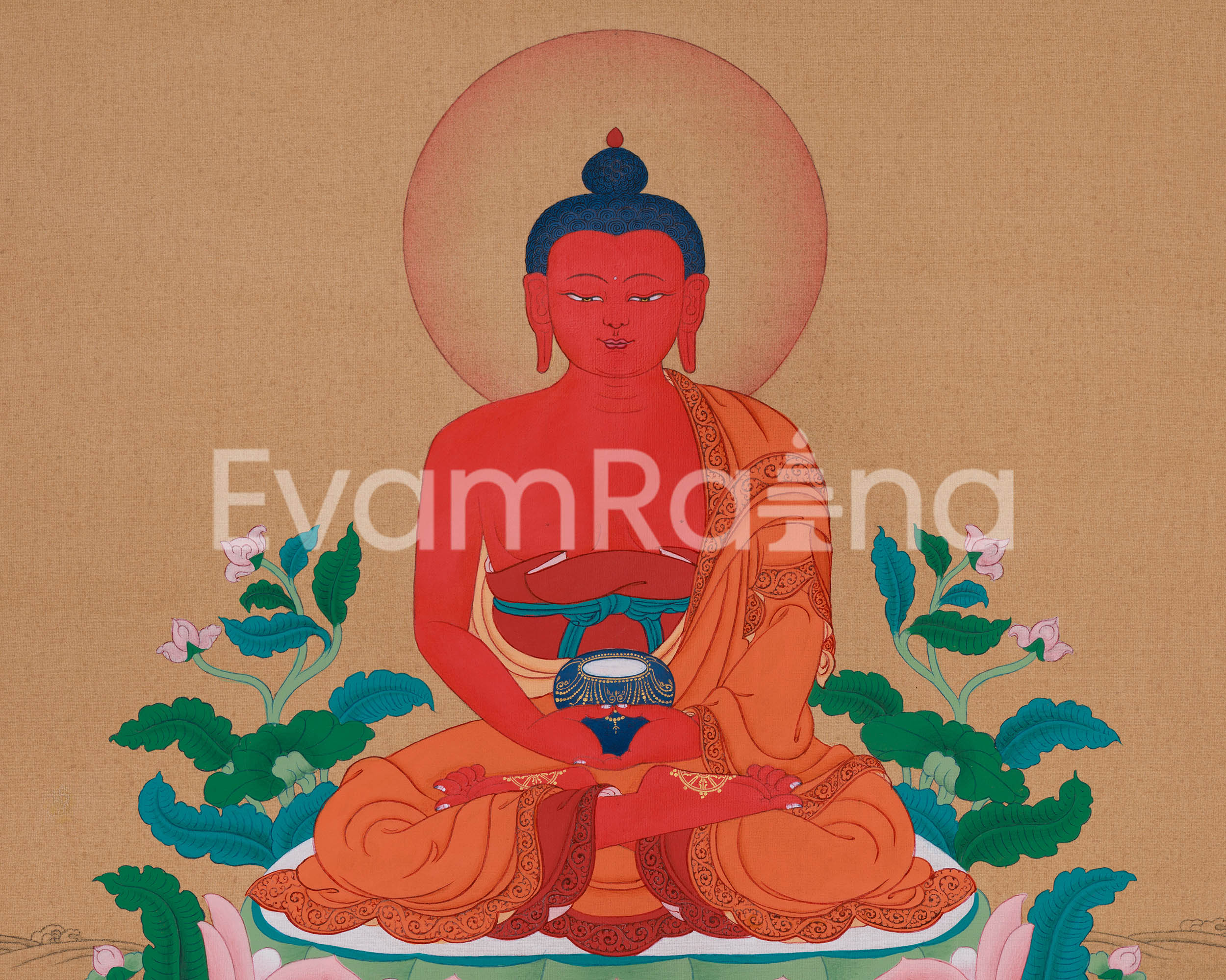 Minimal Red Buddha Amitabha Thangka | Enlightened Deity of Infinite Light