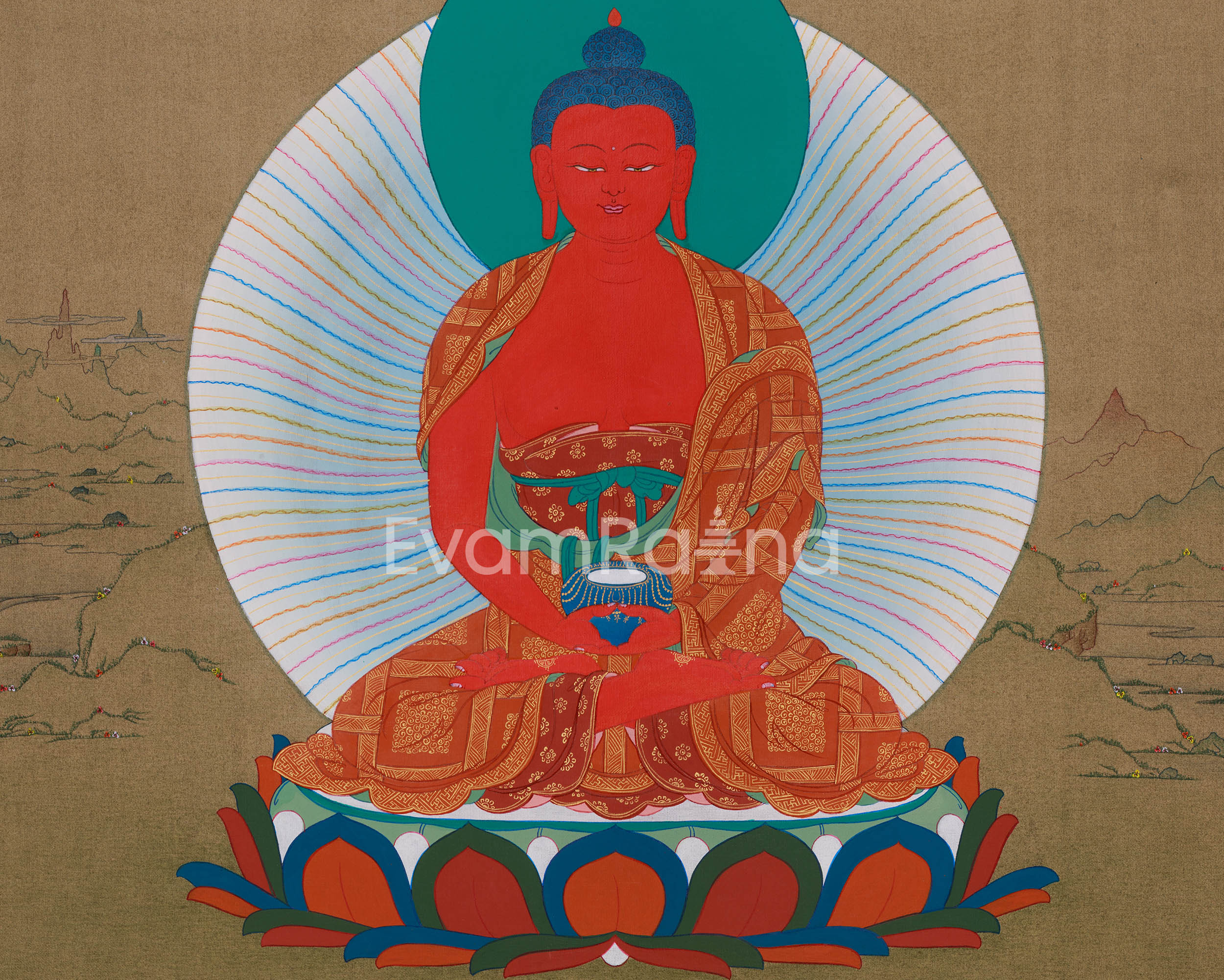 Pure Land Buddha Amitabha Thangka | Om Ami Dewa Hrih