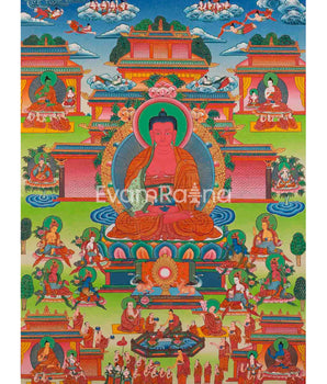 Original Hand-Painted Amitabha Buddha Palace | Sukhavati Thangka | Tibetan Buddhist Painting |