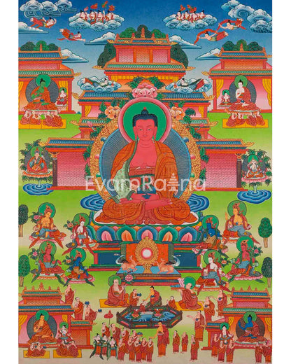 Original Hand-Painted Amitabha Buddha Palace | Sukhavati Thangka | Tibetan Buddhist Painting |