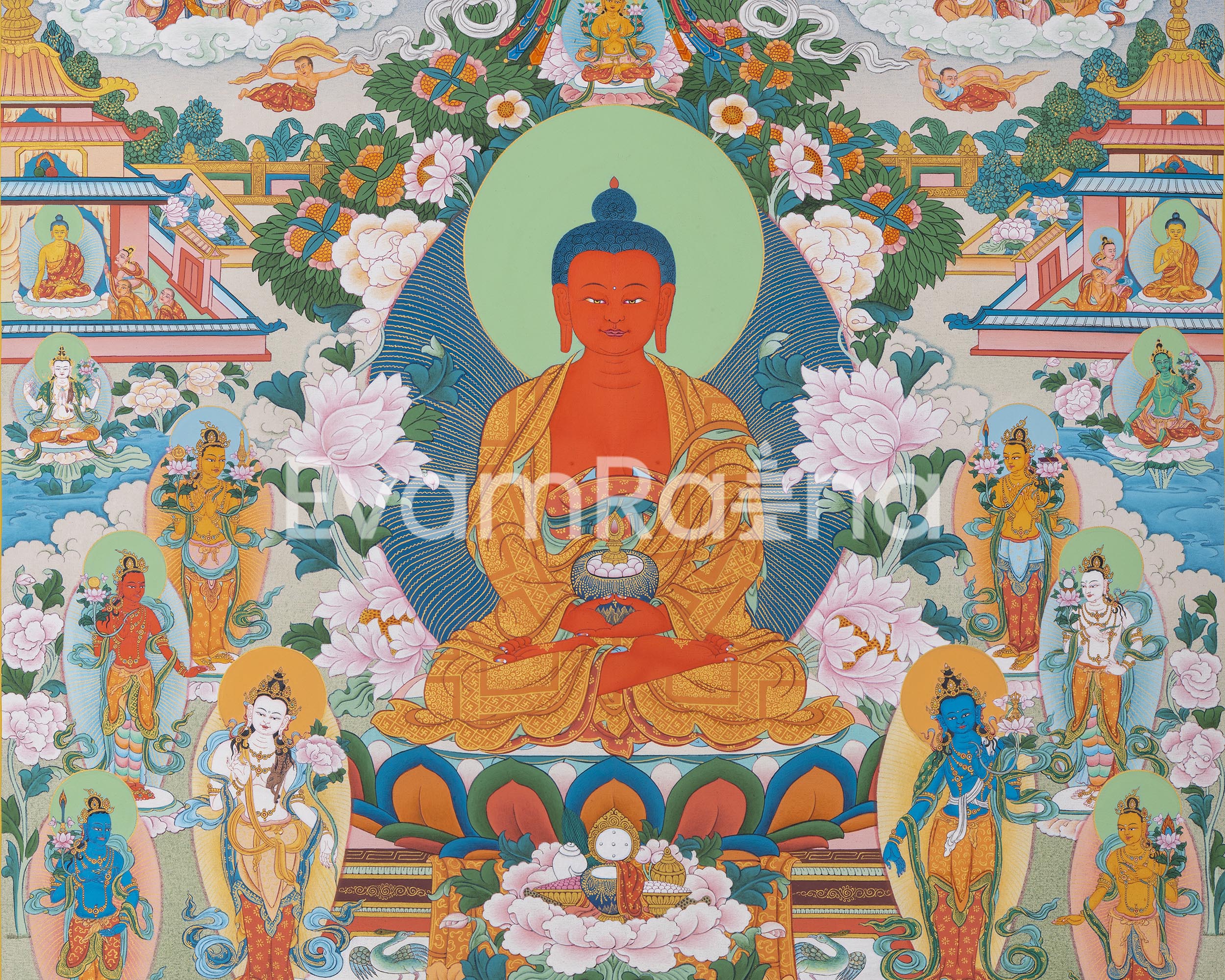 Thangka Print Of Infinite Light Buddha | Amitabha Singham Art For Meditation | Gift Ideas