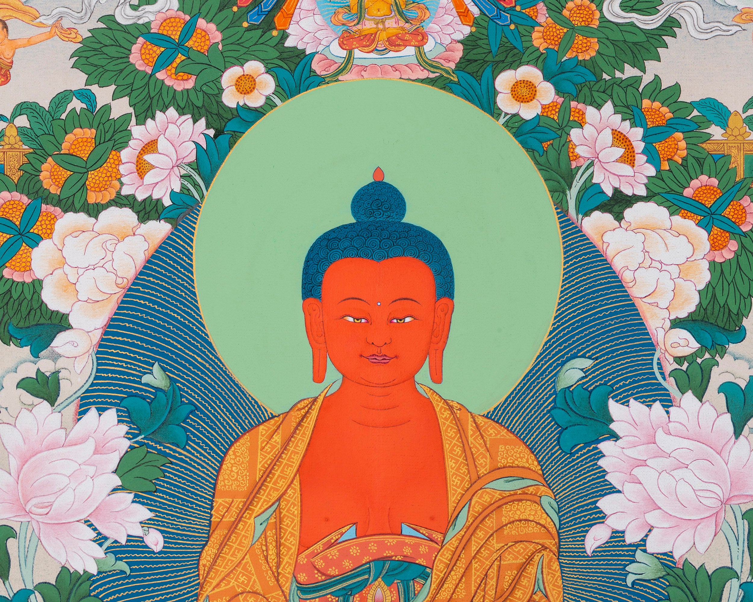 Thangka Print Of Infinite Light Buddha | Amitabha Singham Art For Meditation | Gift Ideas