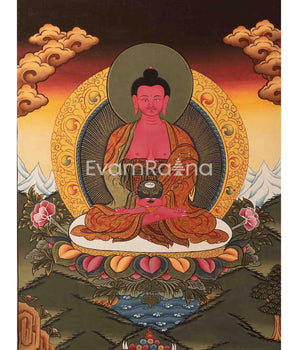 Amitabha Buddha and Chengrezig Thangka Painting | Tibetan Buddhist Wall Hanging Art for Peace |