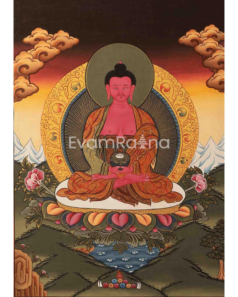 Amitabha Buddha and Chengrezig Thangka Painting | Tibetan Buddhist Wall Hanging Art for Peace |