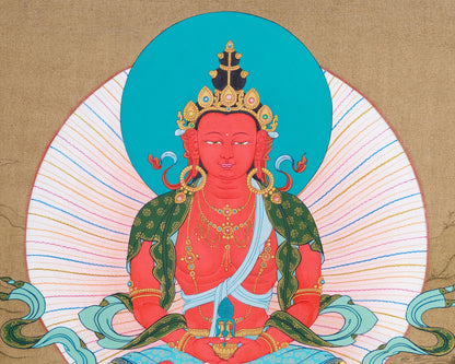 Long Life Buddha Amitayus, White Tara & Namgyalma Thangka | Healing & Protection Buddhist Art