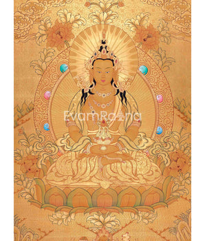 Amitayus Buddha Thangka Painting In Full Gold Style | Tibetan Thangka Painting | Religious Wall Decoration |