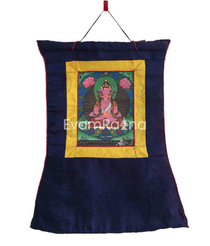 Vintage Small Amitayus Buddha Thangka with Silk Brocade