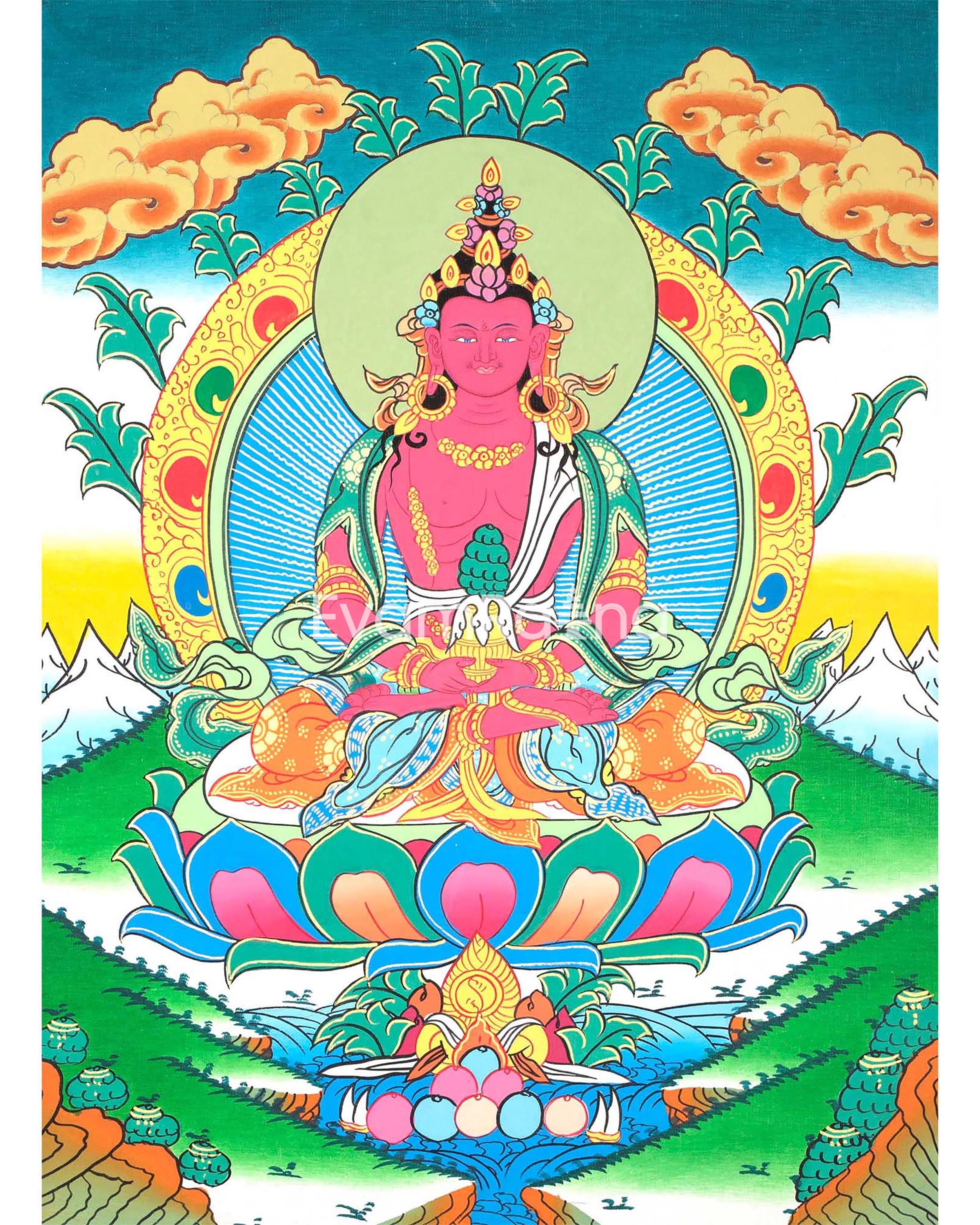 Hand-Painted Amitayus Buddha Thangka