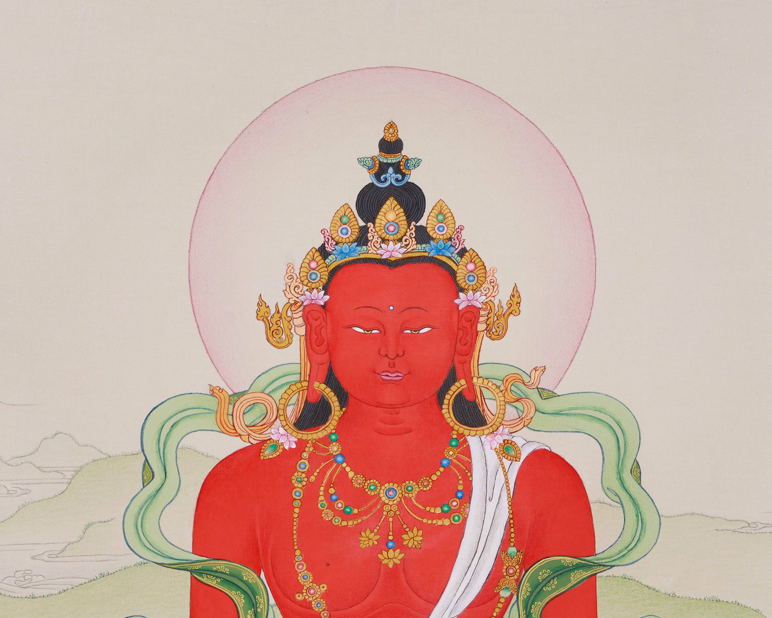 Amitayus Buddha in Natural Stone Colors Thangka