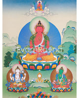 Traditional Amitayus Thangka Print | The Buddha of Boundless Life | Sacred Longevity Artwork