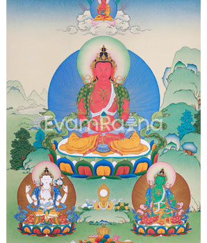 Traditional Amitayus Thangka Print | The Buddha of Boundless Life | Sacred Longevity Artwork