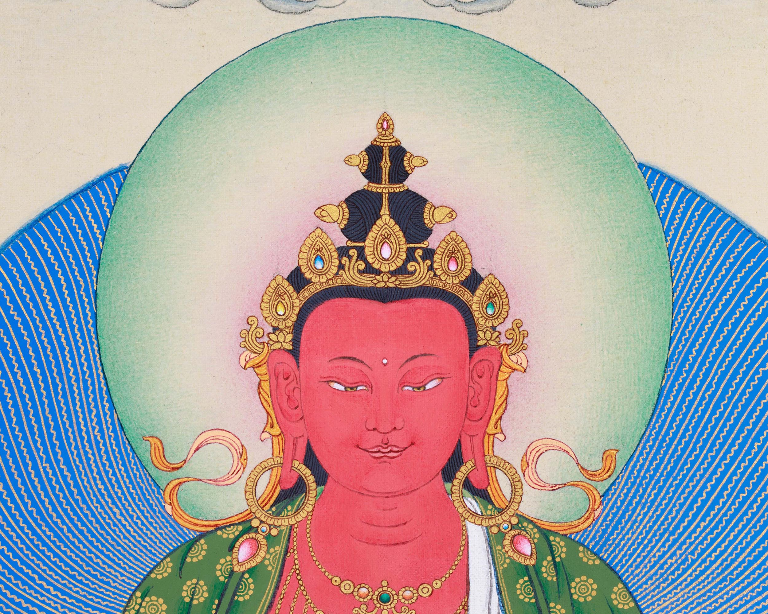 Traditional Amitayus Thangka Print | The Buddha of Boundless Life | Sacred Longevity Artwork