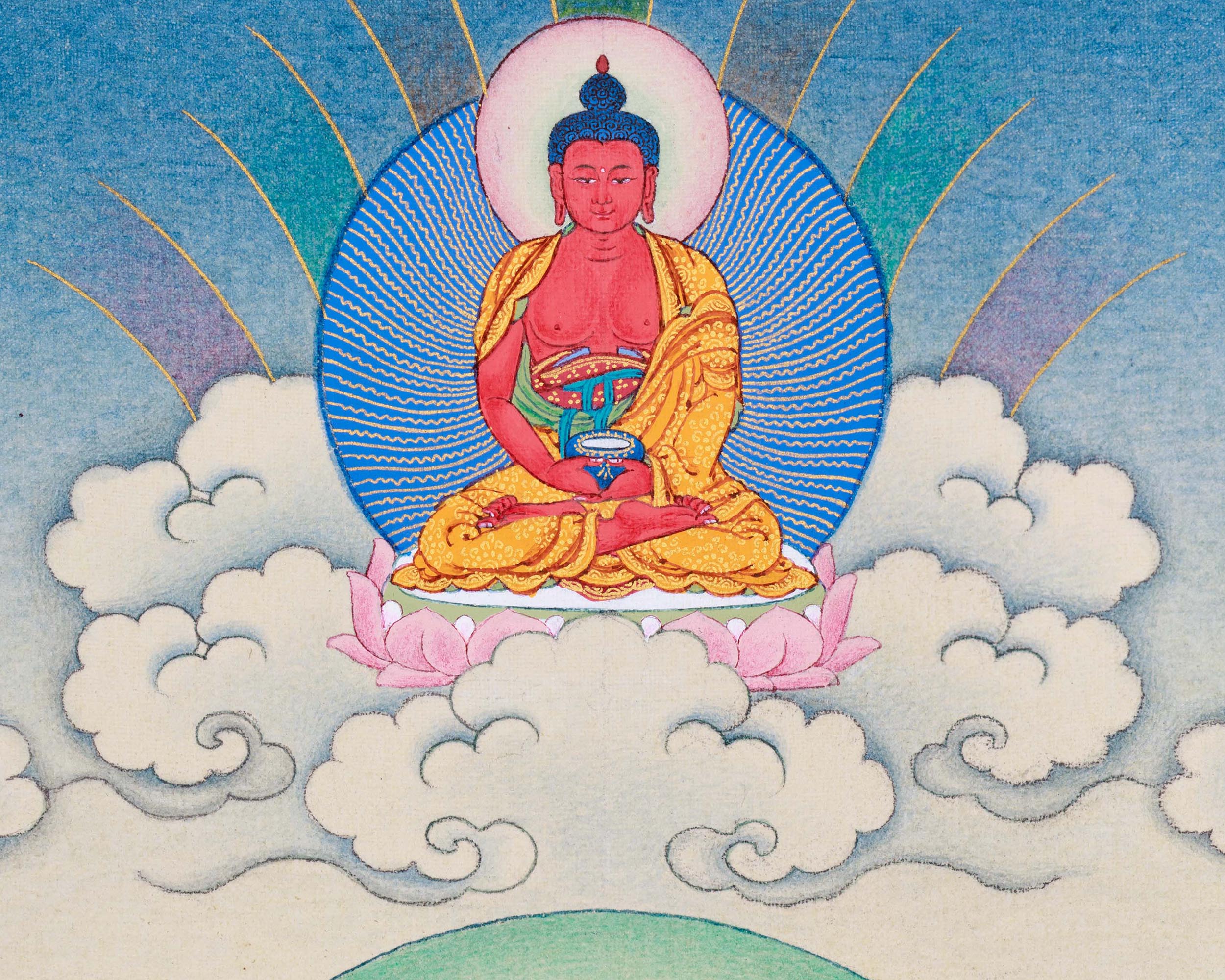 Traditional Amitayus Thangka Print | The Buddha of Boundless Life | Sacred Longevity Artwork