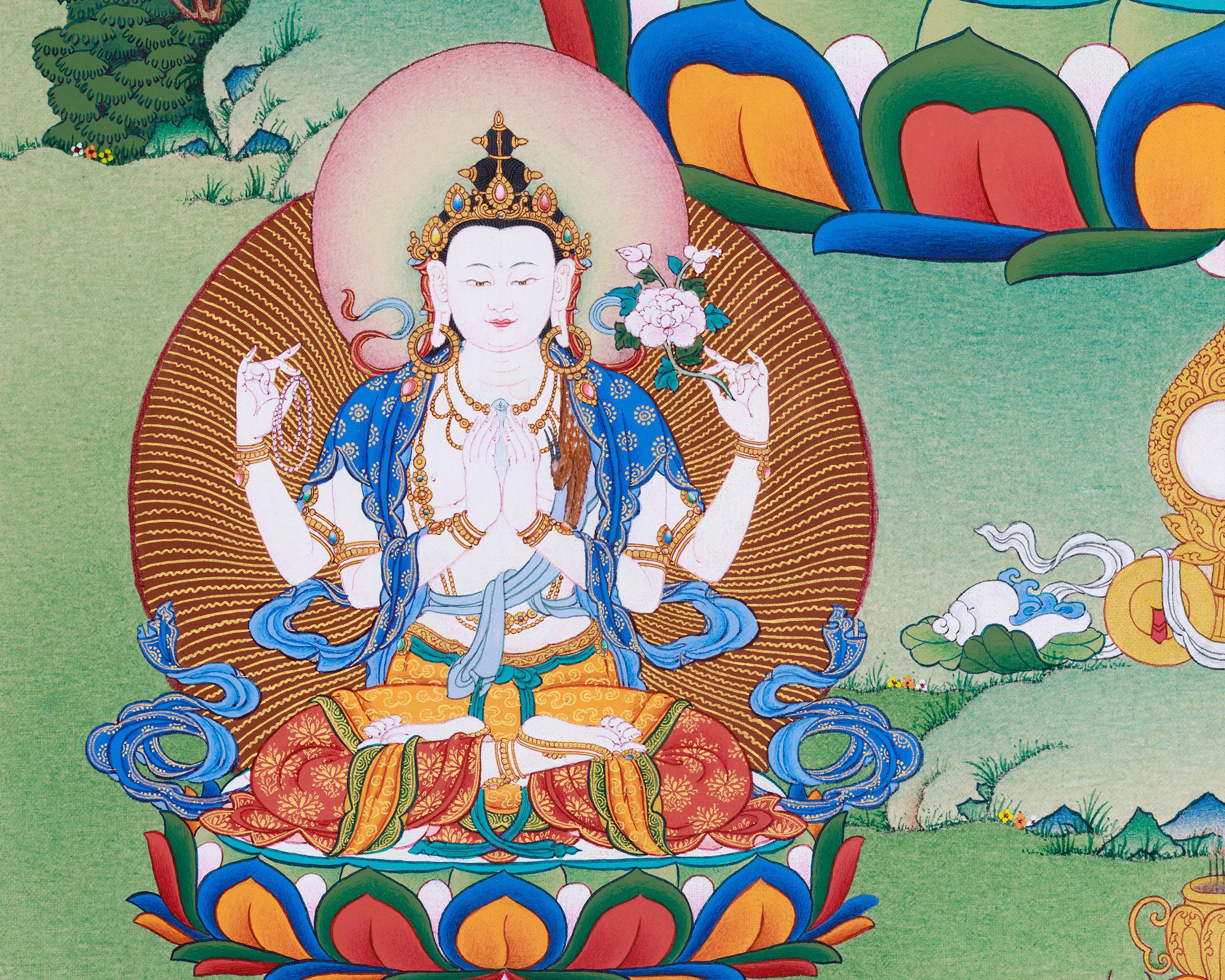 Traditional Amitayus Thangka Print | The Buddha of Boundless Life | Sacred Longevity Artwork