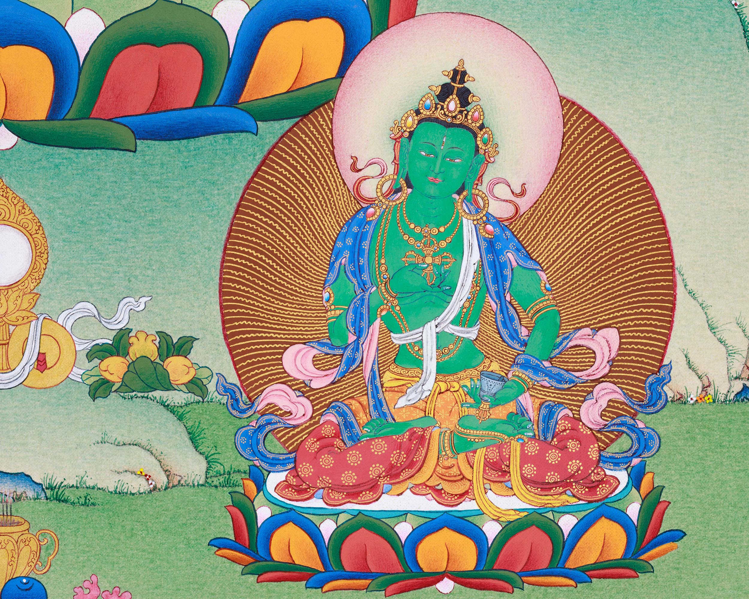 Traditional Amitayus Thangka Print | The Buddha of Boundless Life | Sacred Longevity Artwork