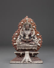 Buddhist Longevity Icon Amitayus Statue | Silver Plated Sculpture