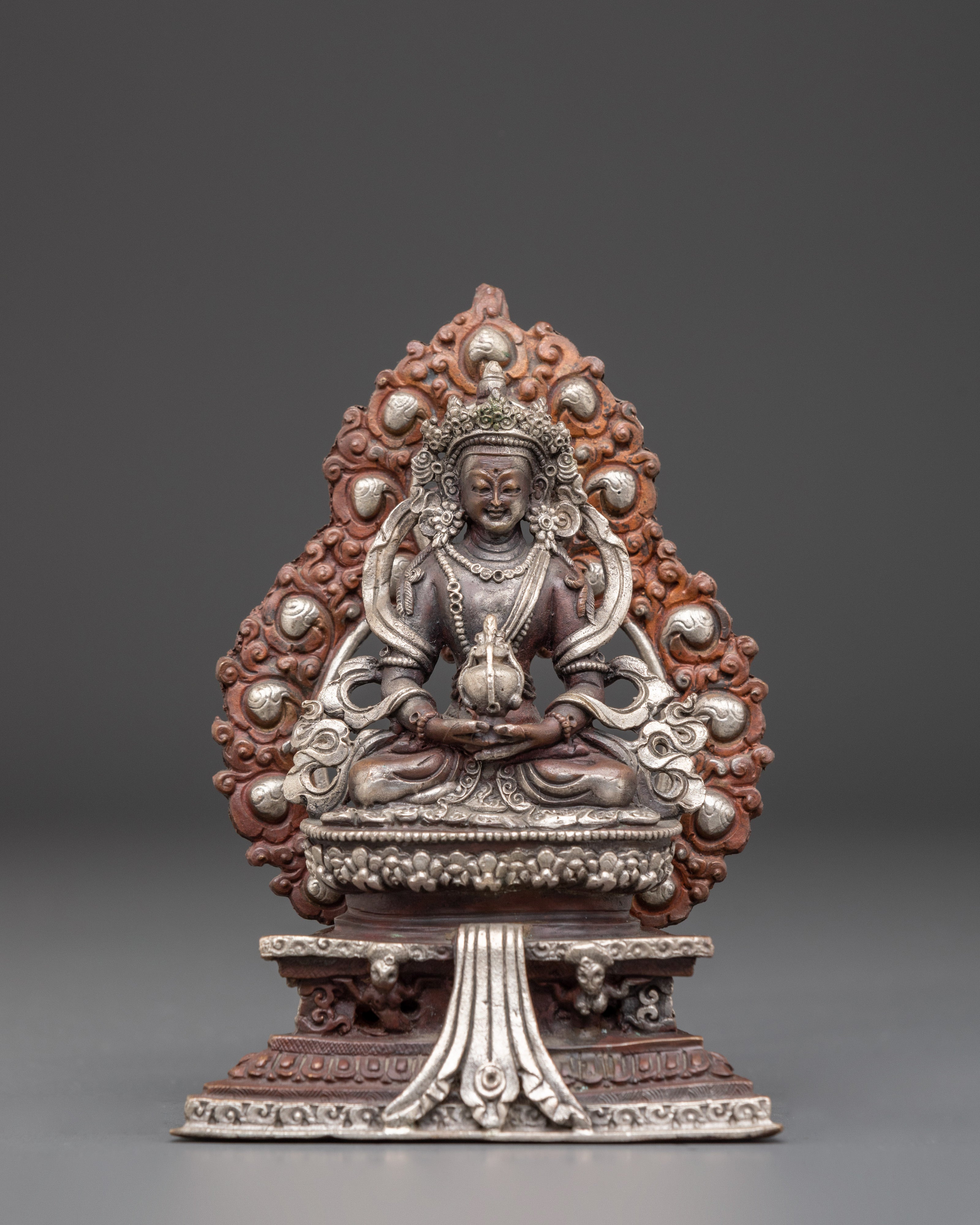 Buddhist Longevity Icon Amitayus Statue | Silver Plated Sculpture