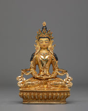 Sacred Amitayus Buddha Statue | Gold Plated Sculpture with Coral & Turquoise