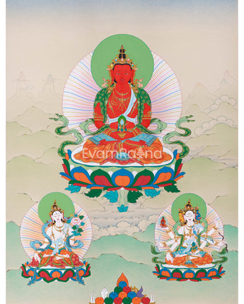 Amitayus with White Tara and Namgyalma Thangka