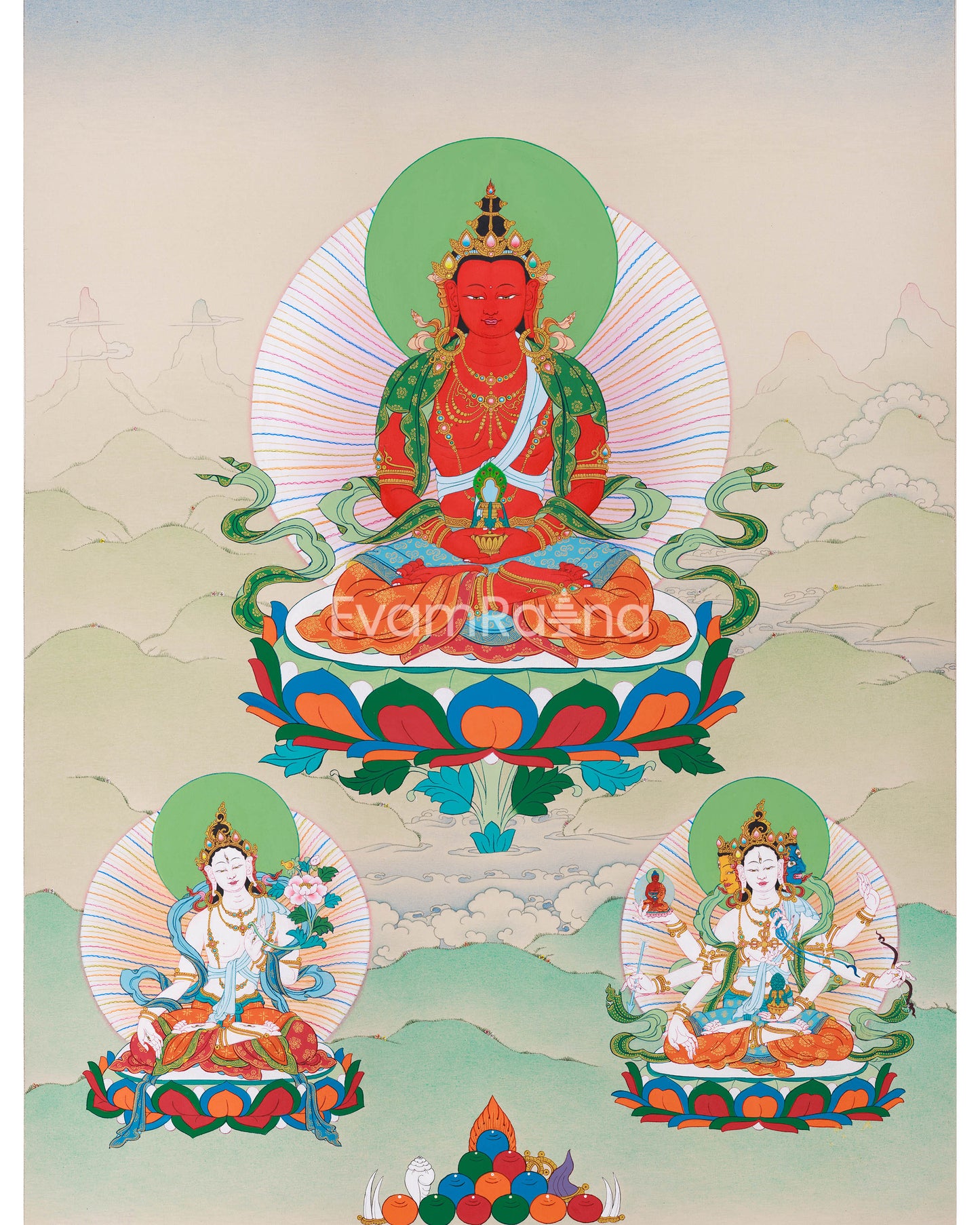 Amitayus with White Tara and Namgyalma Thangka