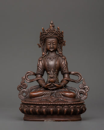 Amitayus Statue in oxidized copper