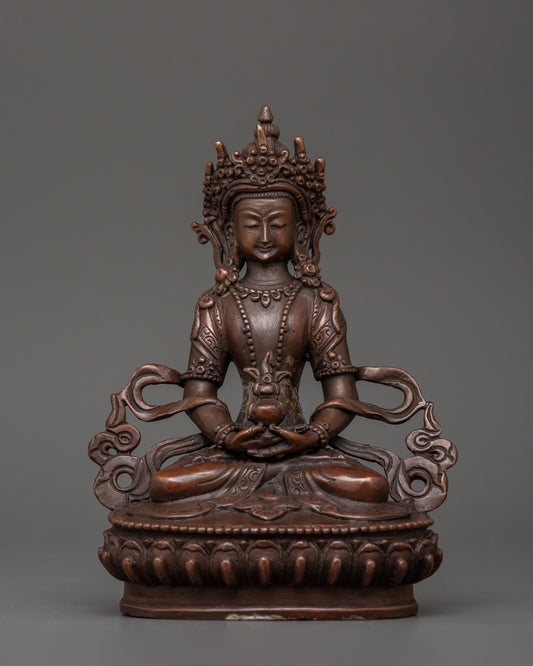 Amitayus Statue in oxidized copper