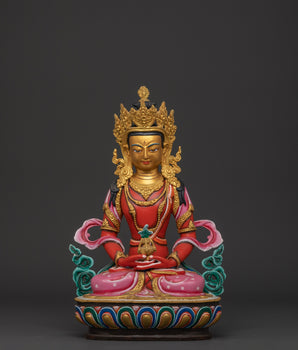 Handcrafted Tibetan Amitayus Sculpture | Copper Body with Acrylic Paint Detailing