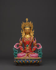 Handcrafted Tibetan Amitayus Sculpture | Copper Body with Acrylic Paint Detailing