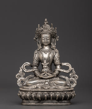 Amitayus Copper Body Silver Plated Statue
