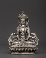 Amitayus Copper Body Silver Plated Statue