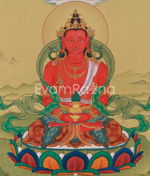 Red Hues Buddhas, Amitayus and Amitabha Artwok | Lhasa Stone Pigments