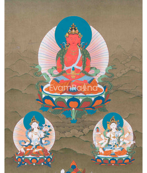 Amitayus Thangka with White Tara And Namgyalma | Buddha of Infinite Life