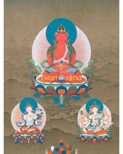 Amitayus Thangka with White Tara And Namgyalma | Buddha of Infinite Life