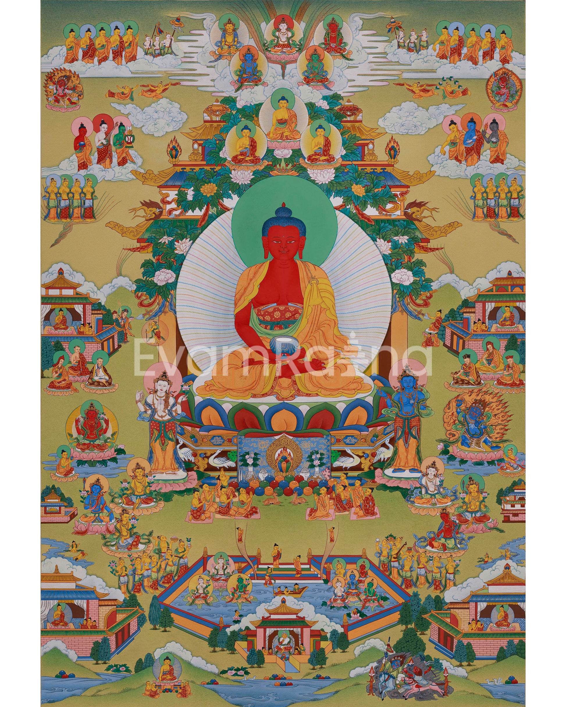 Grand Mahayana Pure Land Painting | Sacred Realm of Amitabha Buddha