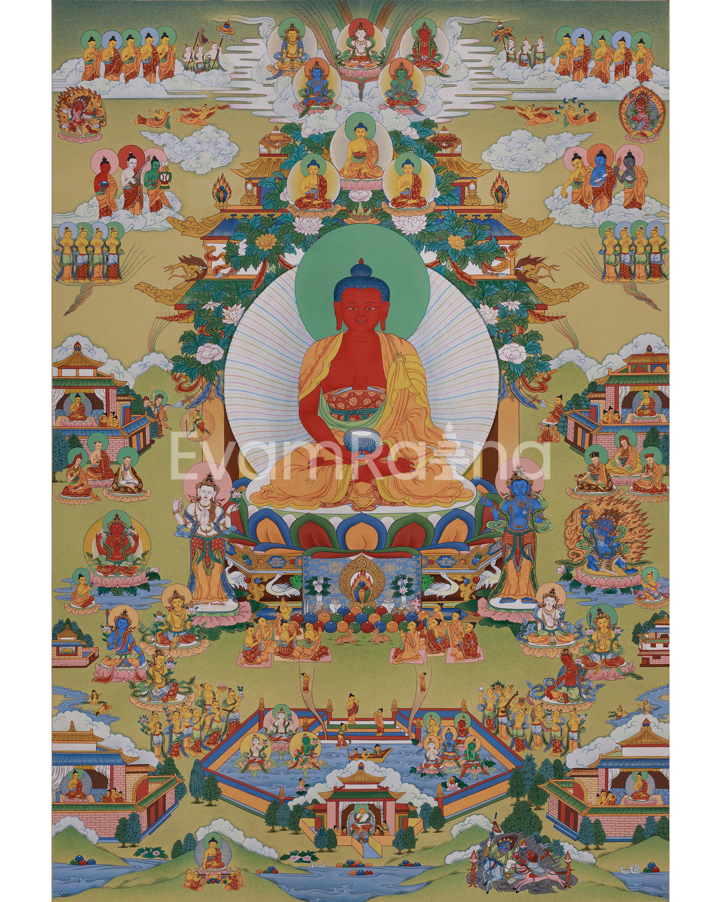 Grand Mahayana Pure Land Painting | Sacred Realm of Amitabha Buddha