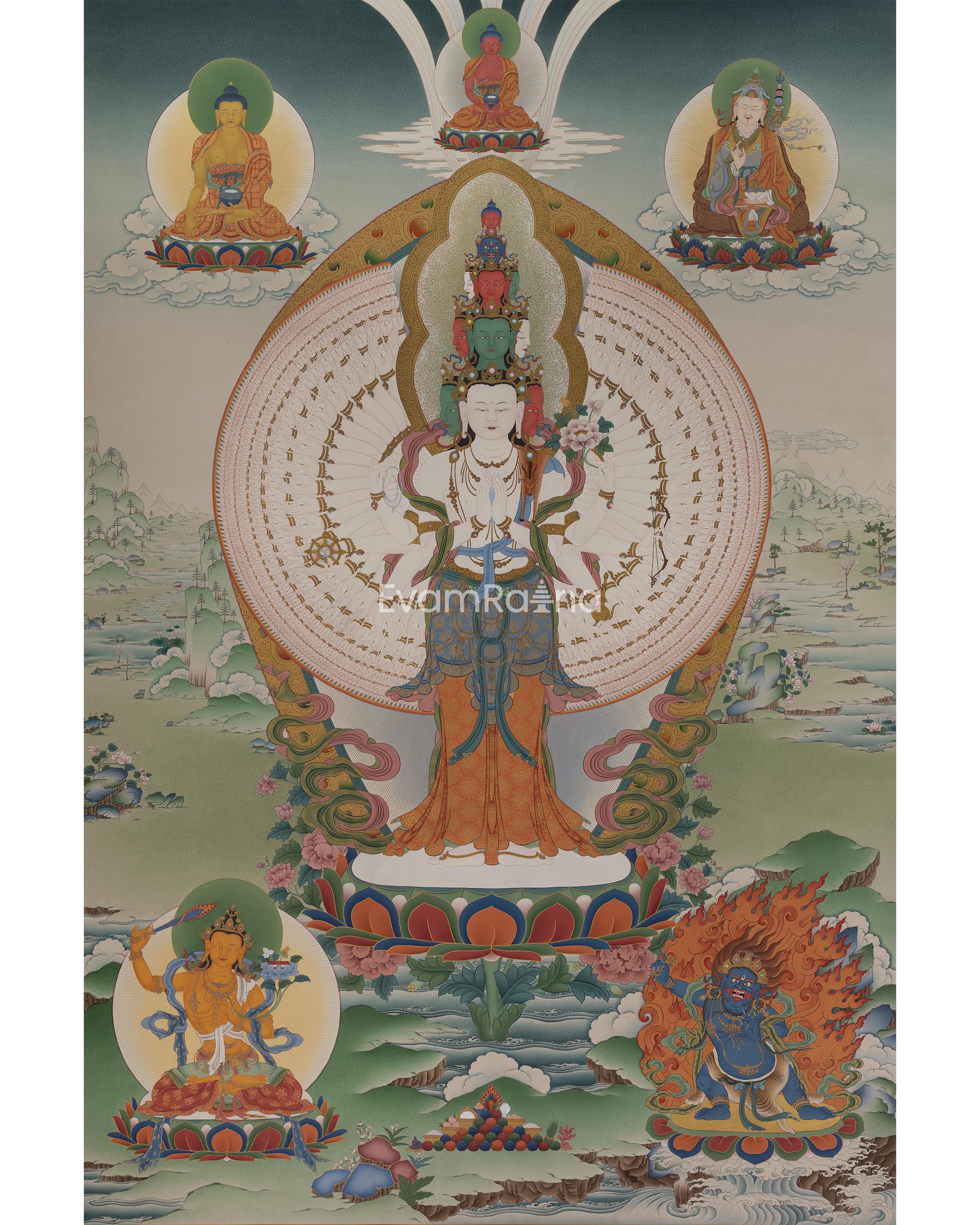 Arya Avalokiteshvara and the Bodhisattvas | High-Quality Thangka Painting Print