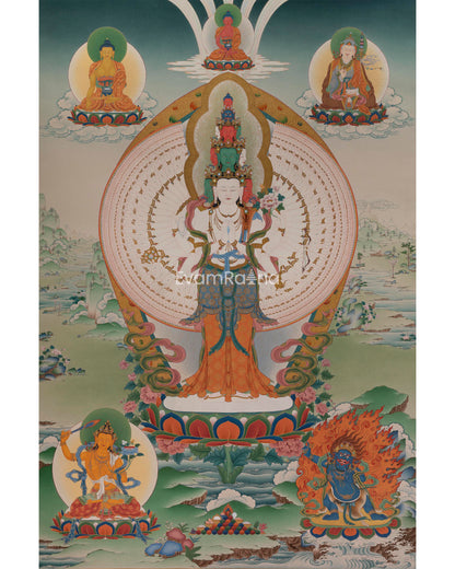 Arya Avalokiteshvara and the Bodhisattvas | High-Quality Thangka Painting Print