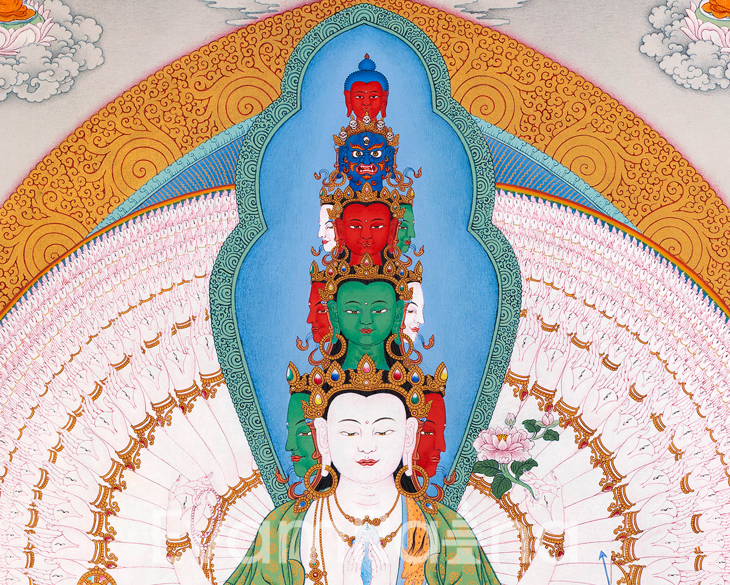 1000 Armed Chenresig Thangka Print | Bodhisattva Canvas Art | Avalokiteshvara Decors