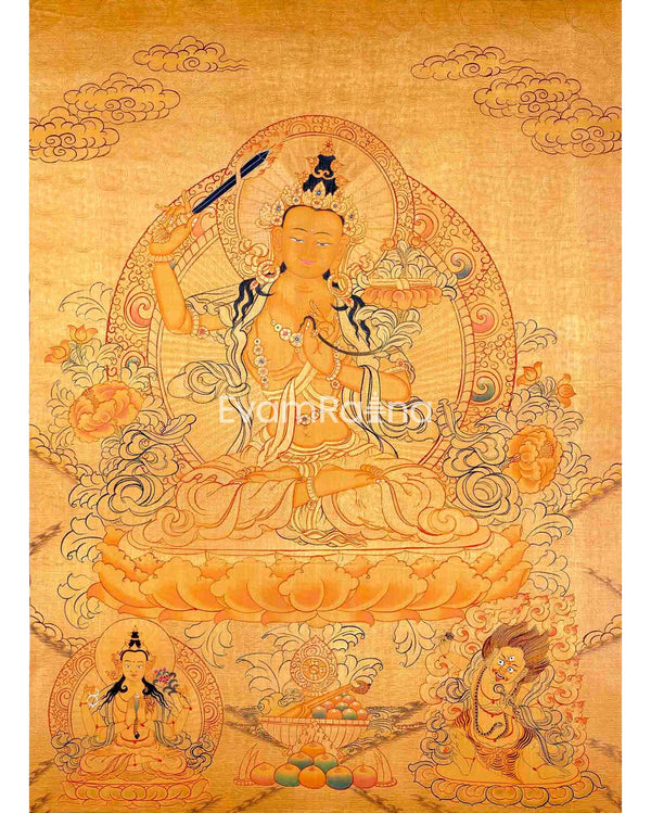 Arya Boddhisattva Manjushri Original Hand painted 24K Gold Style Tibetan Thangka 