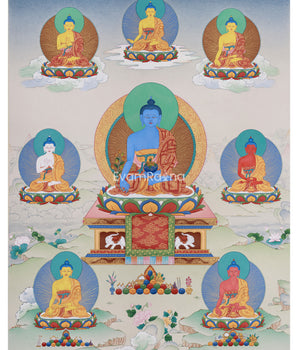 Tibetan Eight Medicine Buddha | A Sacred Thangka of Healing and Protection