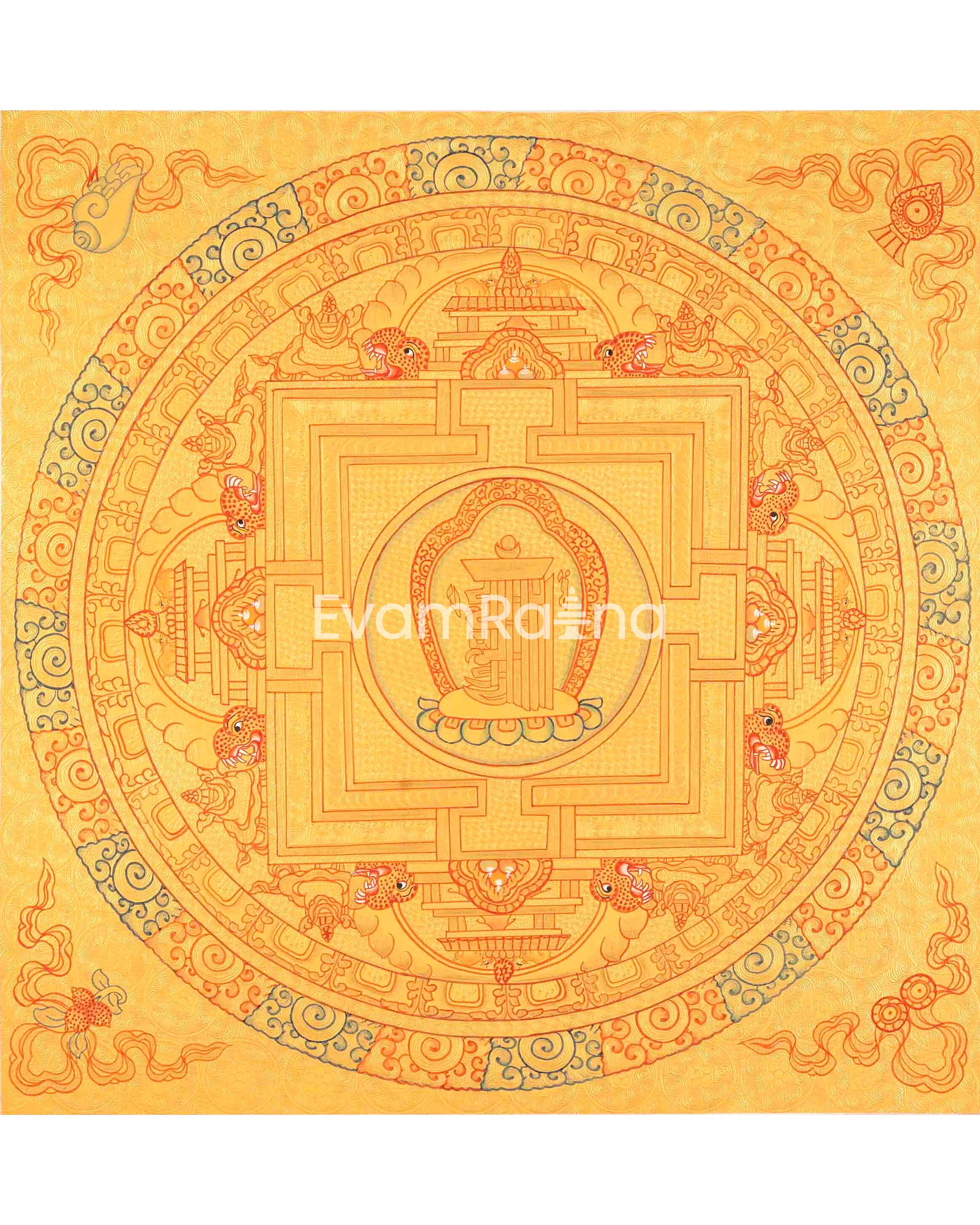 Hand Painted Full Gold Auspicious Mandala Tibetan Thangka | Religious Gift