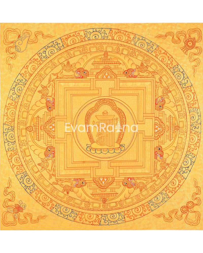 Hand Painted Full Gold Auspicious Mandala Tibetan Thangka | Religious Gift