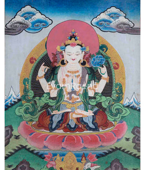 Oil Varnieshed Avalokitesvara Chengrezig Thangka