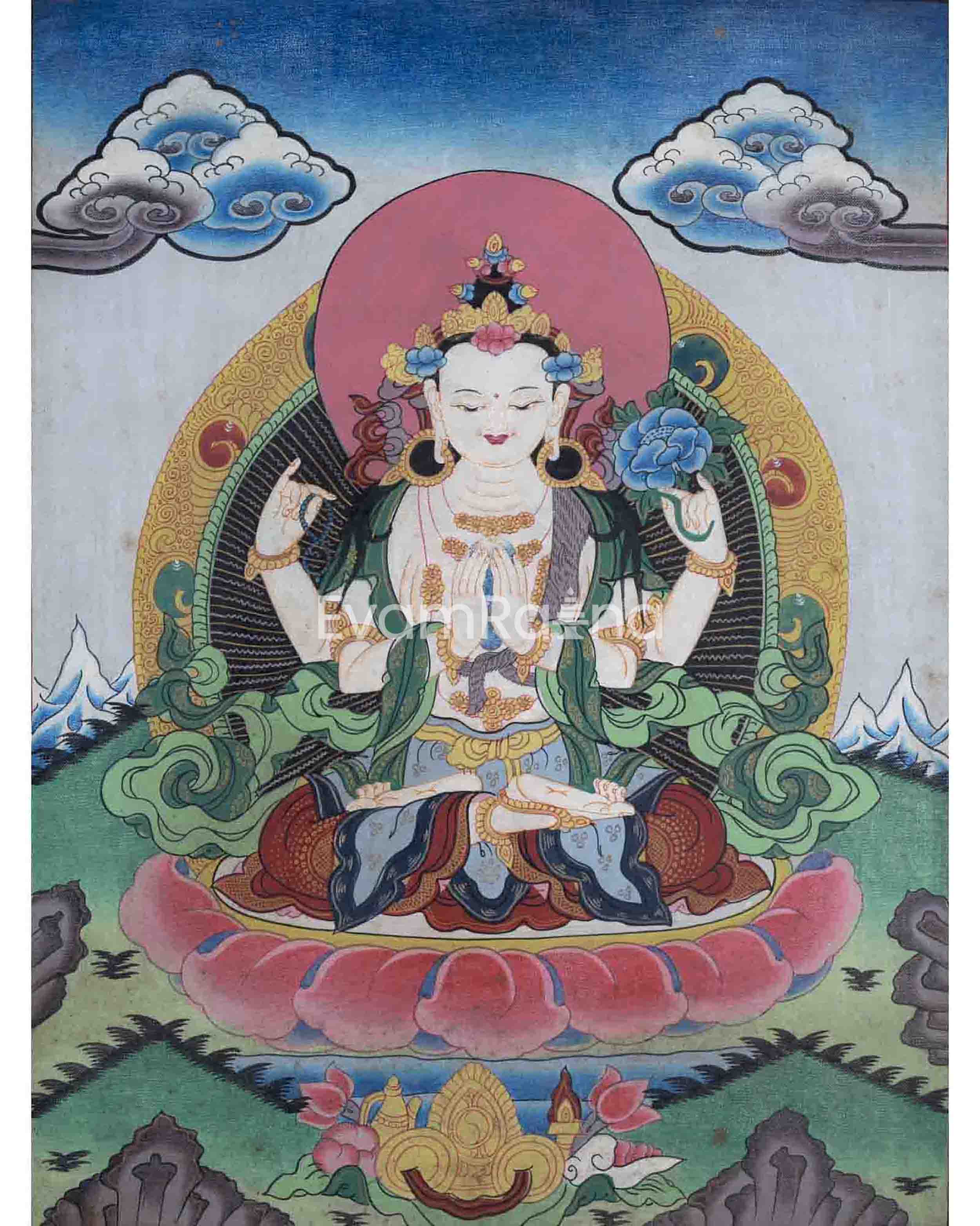 Oil Varnieshed Avalokitesvara Chengrezig Thangka