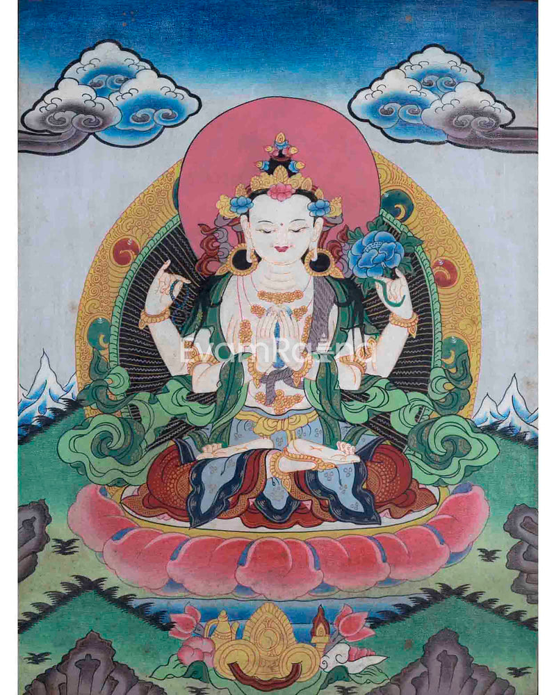 Oil Varnieshed Avalokitesvara Chengrezig Thangka 