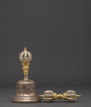 Handmade Tibetan Bell and Vajra Set | Brass & Bronze Meditation Ritual Tools