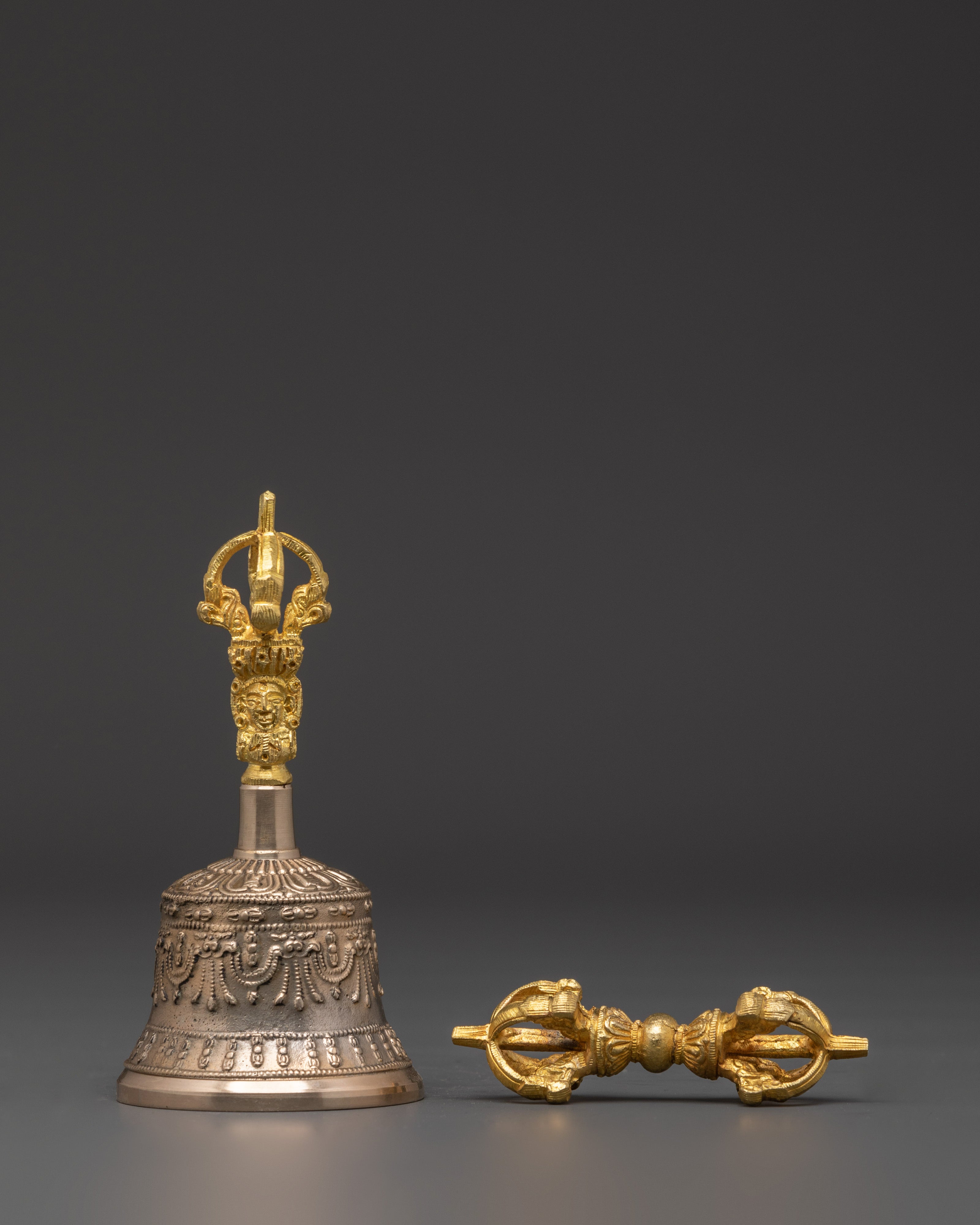 Traditional Ritual Bell and Vajra Set | Brass and Bronze Vajrayana Meditation Tool