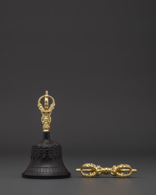 Traditional Himalayan Bell and Vajra Set | Brass and Bronze Vajrayana Ritual Instrument